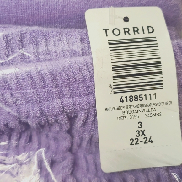 ❤️NWT VINTAGE TORRID SWIM COVER STRAPLESS TERRY BEACH DRESS COVER-UP LILAC PLUS - Picture 6 of 16